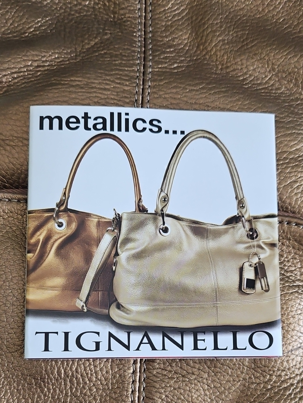 Tignanello Bronze Metallic Leather Crossbody Fold over Bag Adjustable Strap